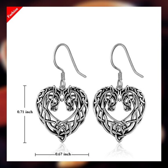 Sterling Silver Celtic Horse Earrings Dangle Gift for Women Casual Wear - Picture 6 of 8